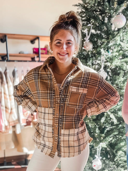The Olivia Mocha Plaid Shacket